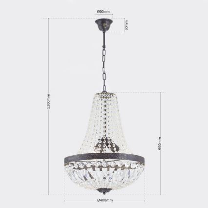 Candeeiro suspenso de cristal ARILA 3xE27/60W/230V diâmetro 40 cm castanho/pátina