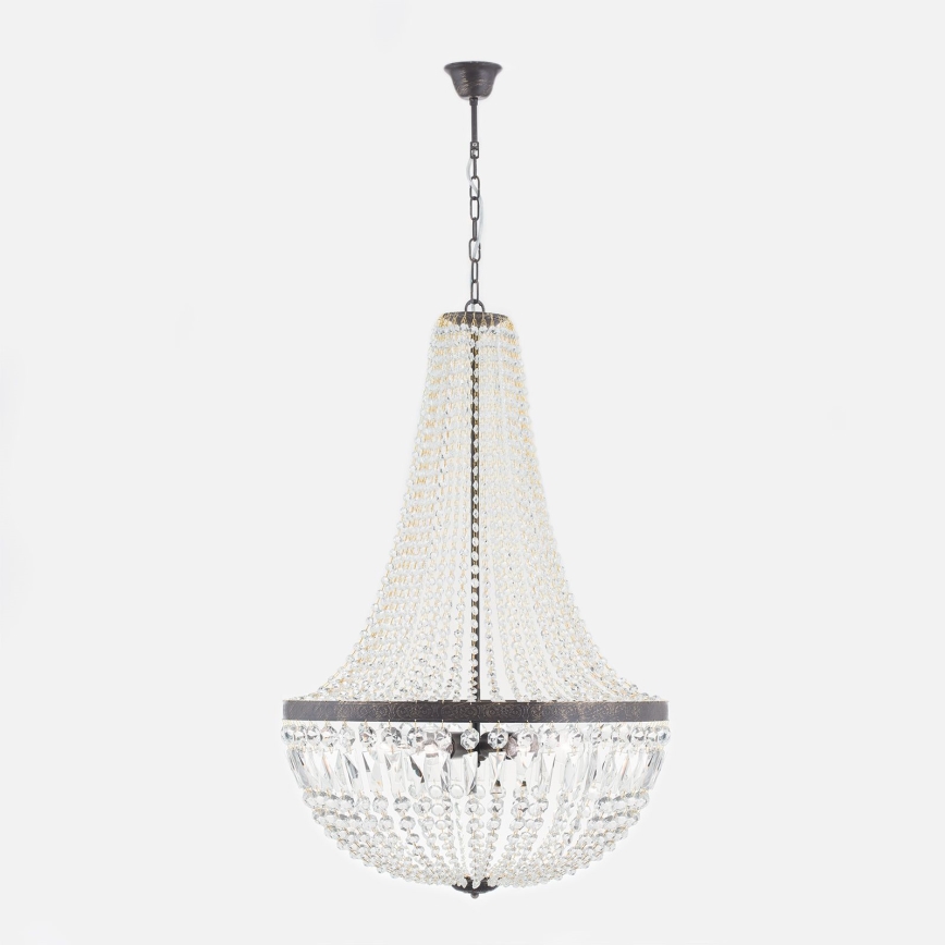 Candeeiro suspenso de cristal ARILA 6xE27/60W/230V diâmetro 60 cm castanho/pátina