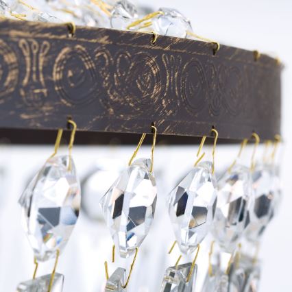 Candeeiro suspenso de cristal ARILA 6xE27/60W/230V diâmetro 60 cm castanho/pátina