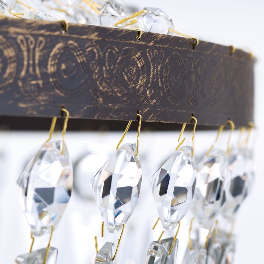 Candeeiro suspenso de cristal ARILA 6xE27/60W/230V diâmetro 60 cm castanho/pátina