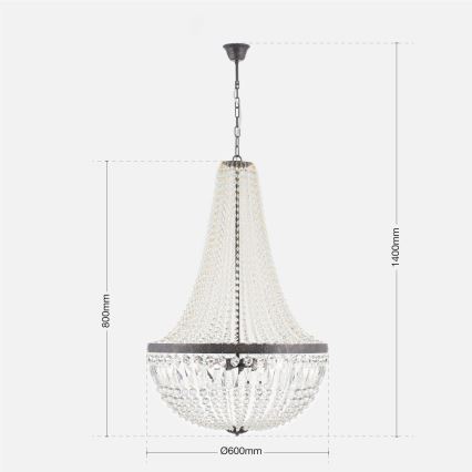 Candeeiro suspenso de cristal ARILA 6xE27/60W/230V diâmetro 60 cm castanho/pátina