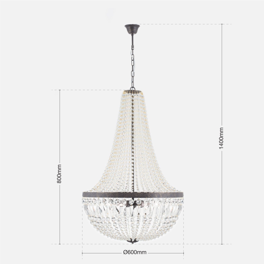 Candeeiro suspenso de cristal ARILA 6xE27/60W/230V diâmetro 60 cm castanho/pátina