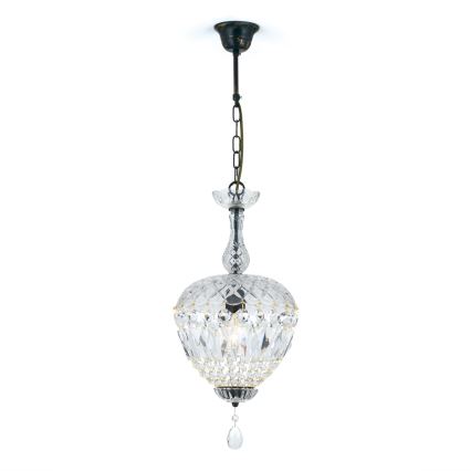 Candeeiro suspenso de cristal ARILA 1xE27/60W/230V diâmetro 25 cm castanho/pátina