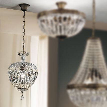 Candeeiro suspenso de cristal ARILA 1xE27/60W/230V diâmetro 25 cm castanho/pátina