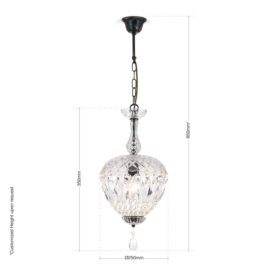 Candeeiro suspenso de cristal ARILA 1xE27/60W/230V diâmetro 25 cm castanho/pátina