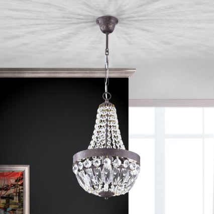 Candeeiro suspenso de cristal ARILA 1xE27/60W/230V diâmetro 25,5 cm castanho/pátina