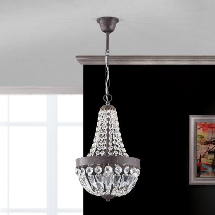 Candeeiro suspenso de cristal ARILA 1xE27/60W/230V diâmetro 25,5 cm castanho/pátina