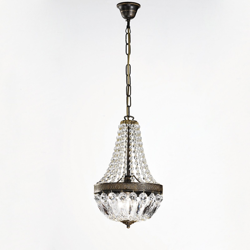 Candeeiro suspenso de cristal ARILA 1xE27/60W/230V diâmetro 25,5 cm castanho/pátina