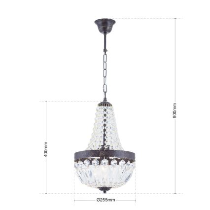 Candeeiro suspenso de cristal ARILA 1xE27/60W/230V diâmetro 25,5 cm castanho/pátina