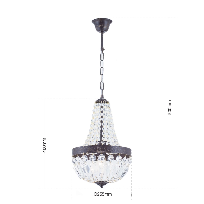 Candeeiro suspenso de cristal ARILA 1xE27/60W/230V diâmetro 25,5 cm castanho/pátina