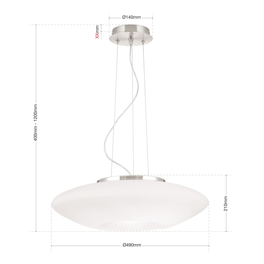 Candeeiro suspenso BLANC 2xE27/60W/230V diâmetro 49 cm cromado mate