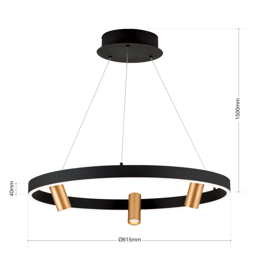 Lustre LED dimmerizável em cabo BERLIN LED/50W/230V preto/dourado