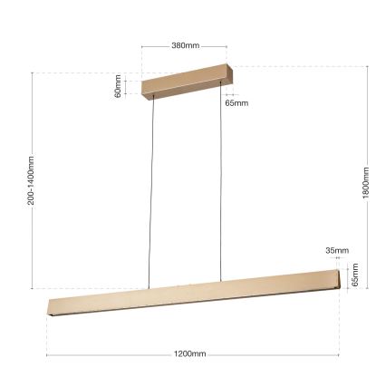 Lustre LED regulável em cabo TARA LED/44W/230V 2700/3800/4500/5700K dourado