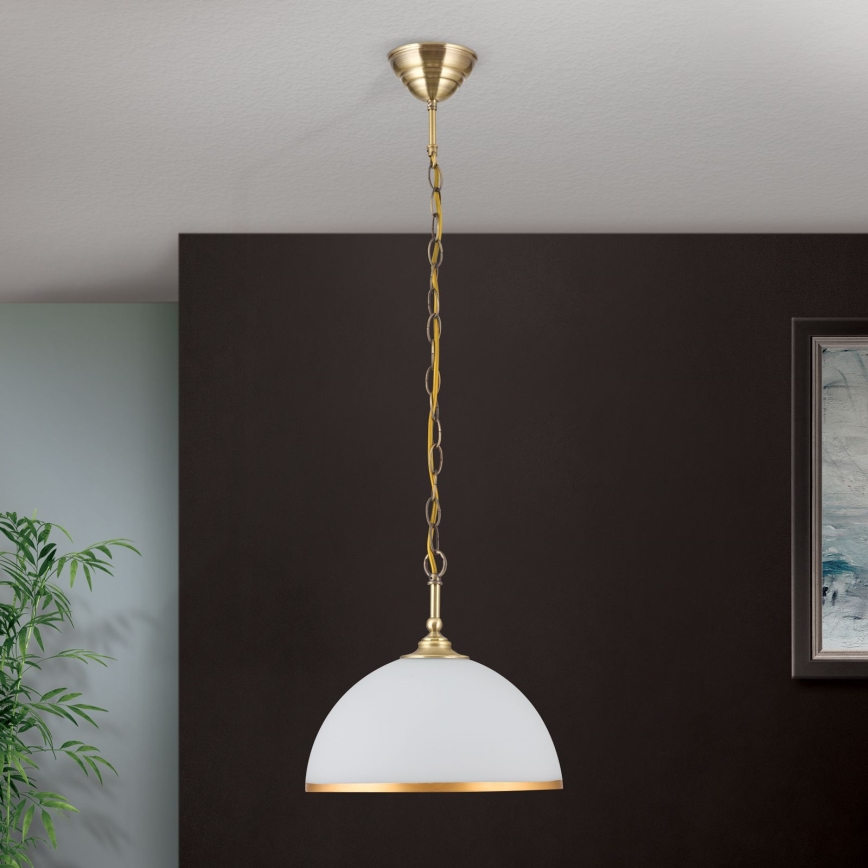 Candeeiro suspenso OLD LAMP 1xE27/40W/230V diâmetro 30 cm branco/latão