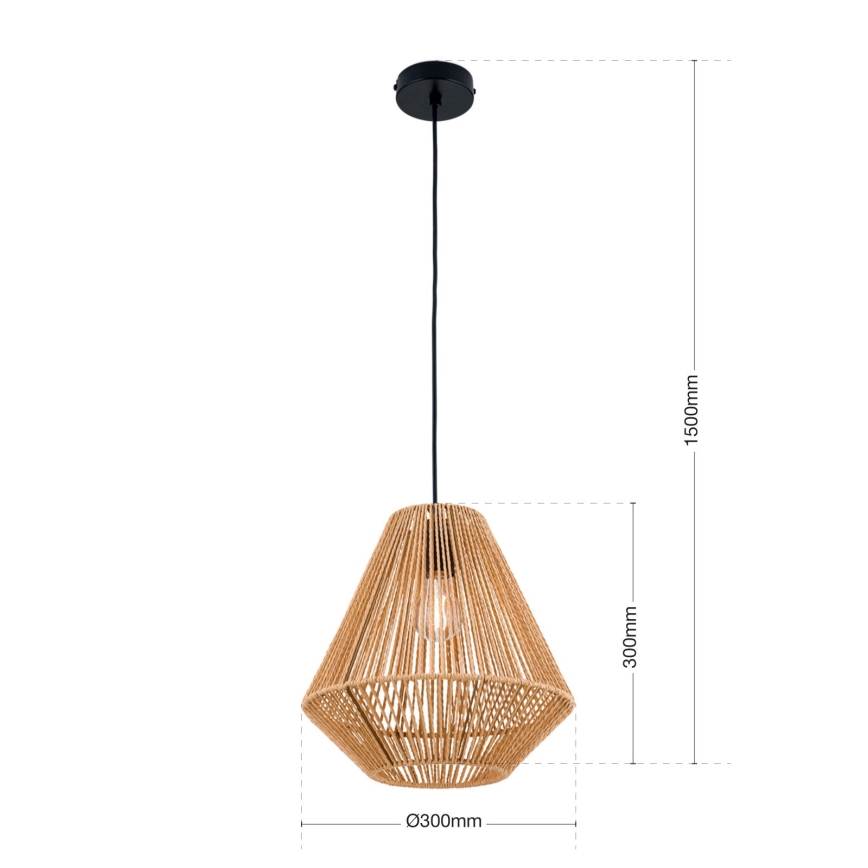 Candeeiro suspenso JUNGLE 1xE27/40W/230V diâmetro 31 cm cânhamo