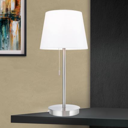 Candeeiro de mesa com porta USB LUDWIG 1xE27/40W/230V 50 cm branco/cromado mate