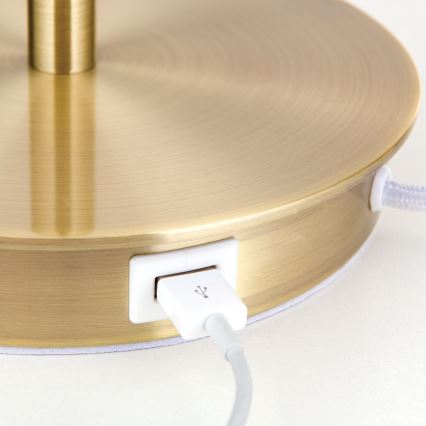 Candeeiro de mesa com porta USB LUDWIG 1xE27/40W/230V 50 cm branco/dourado