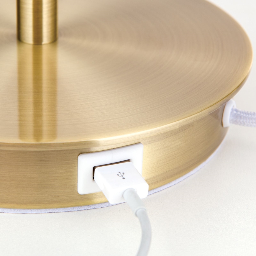 Candeeiro de mesa com porta USB LUDWIG 1xE27/40W/230V 50 cm branco/dourado