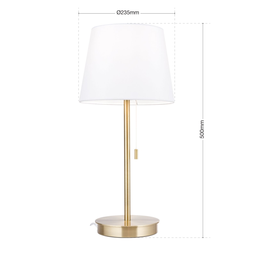 Candeeiro de mesa com porta USB LUDWIG 1xE27/40W/230V 50 cm branco/dourado