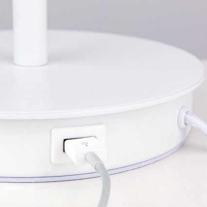 Candeeiro de mesa com porta USB LUDWIG 1xE27/40W/230V 50 cm branco