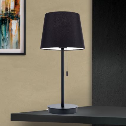 Candeeiro de mesa com porta USB LUDWIG 1xE27/40W/230V 50 cm preto