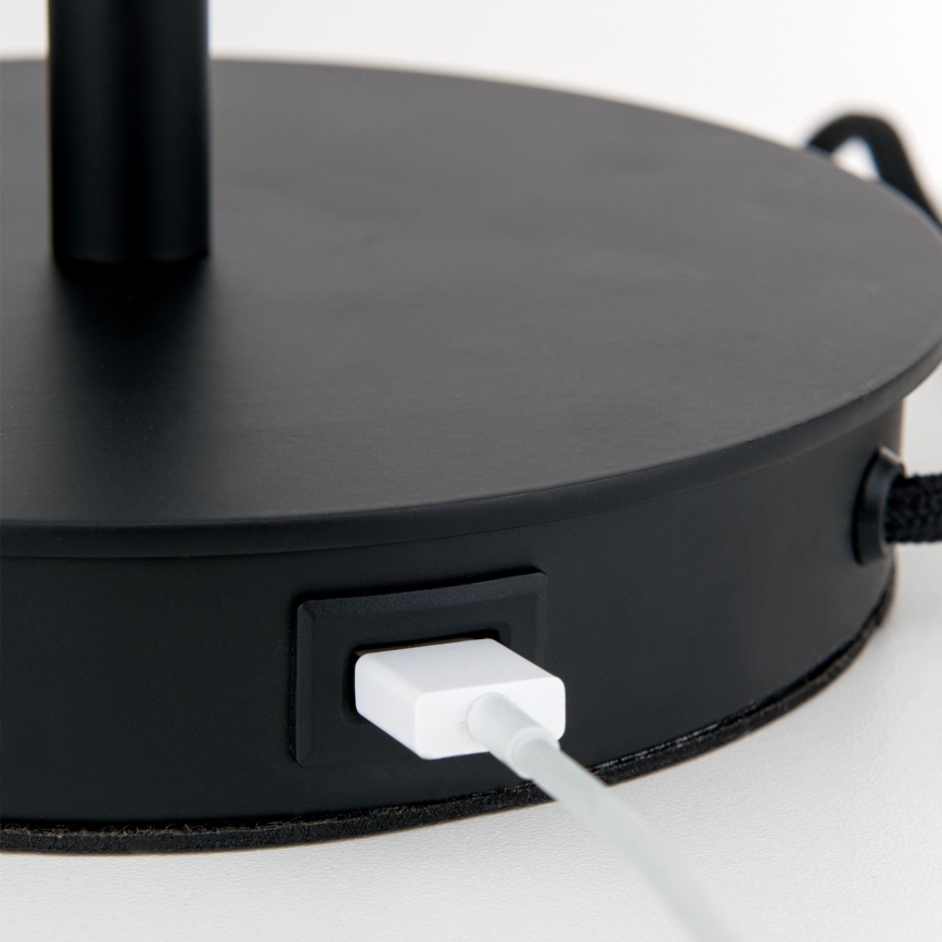 Candeeiro de mesa com porta USB LUDWIG 1xE27/40W/230V 50 cm preto