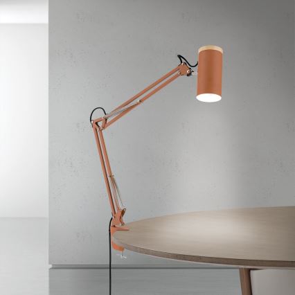 Candeeiro de mesa com clipe GILI 1xE27/40W/230V cor tijolo