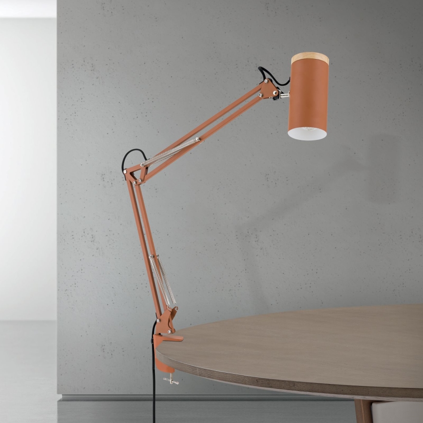 Candeeiro de mesa com clipe GILI 1xE27/40W/230V cor tijolo