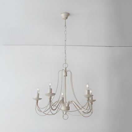 Candeeiro suspenso VELA 5xE14/40W/230V diâmetro 60 cm branco/dourado/pátina
