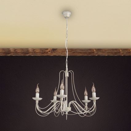 Candeeiro suspenso VELA 5xE14/40W/230V diâmetro 60 cm branco/dourado/pátina
