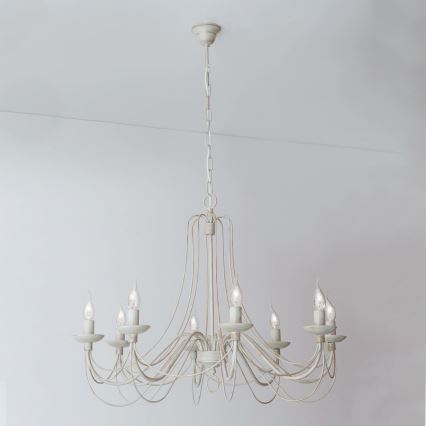 Candeeiro suspenso VELA 8xE14/40W/230V diâmetro 80 cm branco/dourado/pátina
