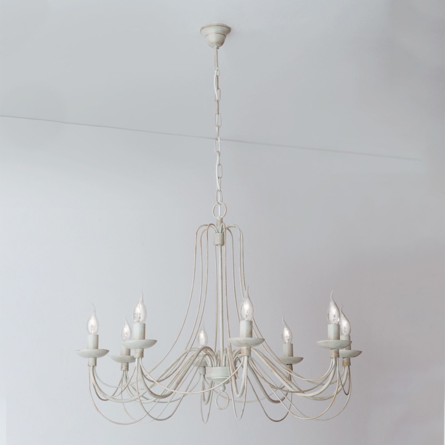 Candeeiro suspenso VELA 8xE14/40W/230V diâmetro 80 cm branco/dourado/pátina