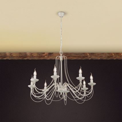 Candeeiro suspenso VELA 8xE14/40W/230V diâmetro 80 cm branco/dourado/pátina