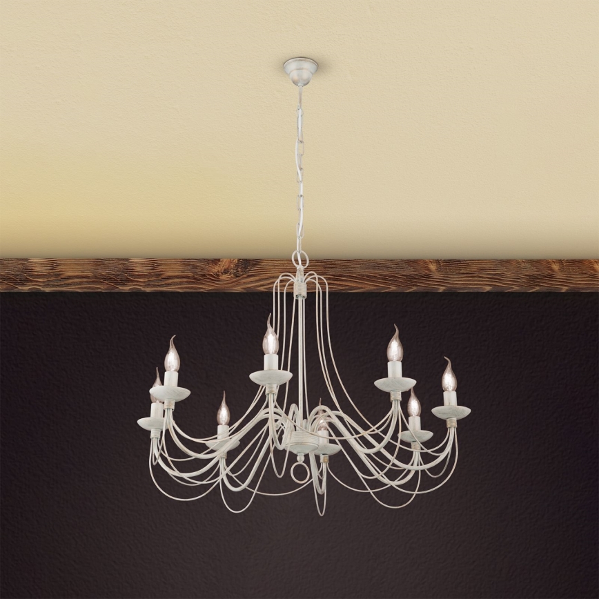 Candeeiro suspenso VELA 8xE14/40W/230V diâmetro 80 cm branco/dourado/pátina