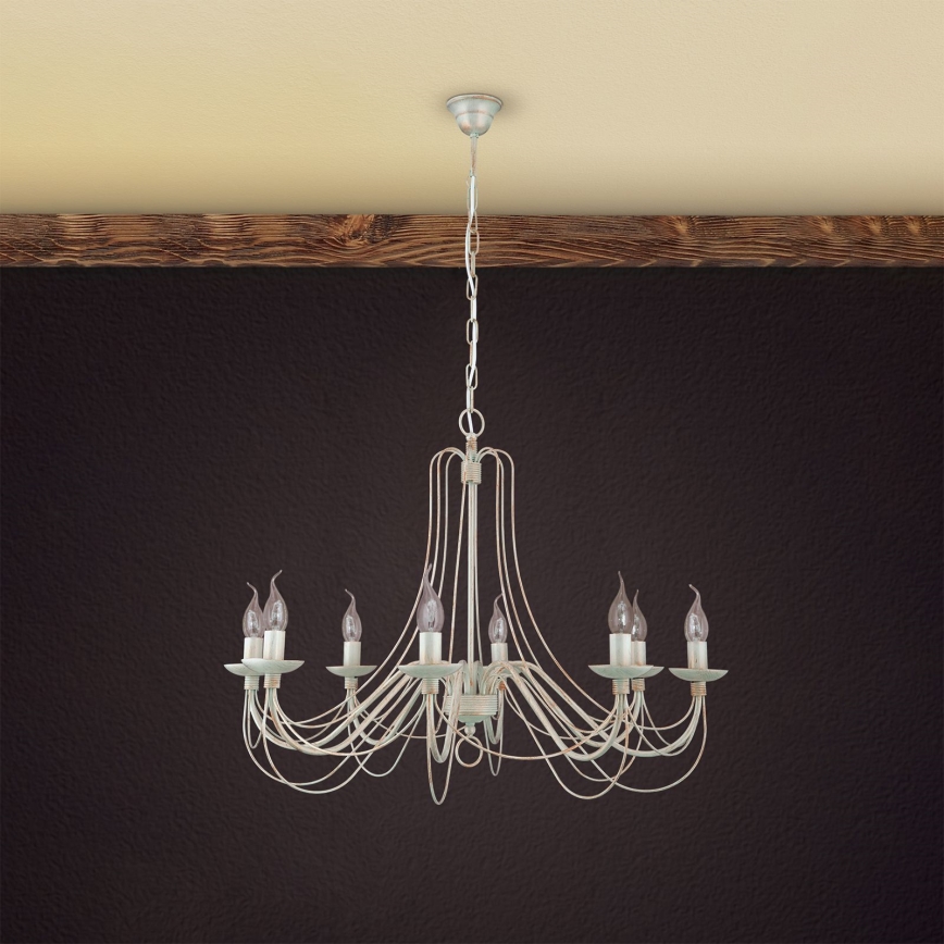 Candeeiro suspenso VELA 8xE14/40W/230V diâmetro 80 cm branco/dourado/pátina