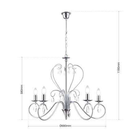 Candeeiro suspenso de cristal ALESSIA 5xE14/40W/230V cromado brilhante