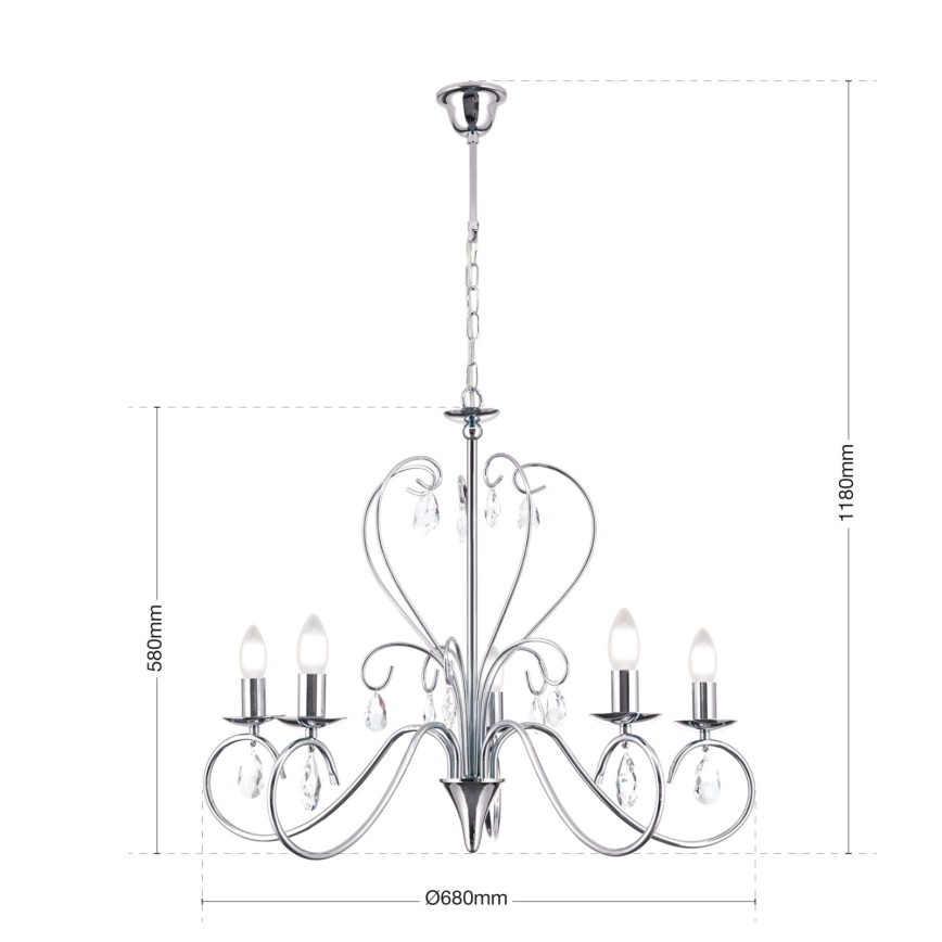 Candeeiro suspenso de cristal ALESSIA 5xE14/40W/230V cromado brilhante
