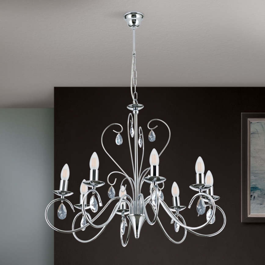 Candeeiro suspenso de cristal ALESSIA 8xE14/40W/230V cromado brilhante