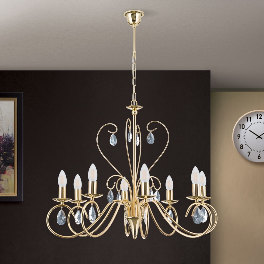 Candeeiro suspenso de cristal ALESSIA 8xE14/40W/230V dourado