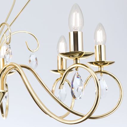 Candeeiro suspenso de cristal ALESSIA 8xE14/40W/230V dourado