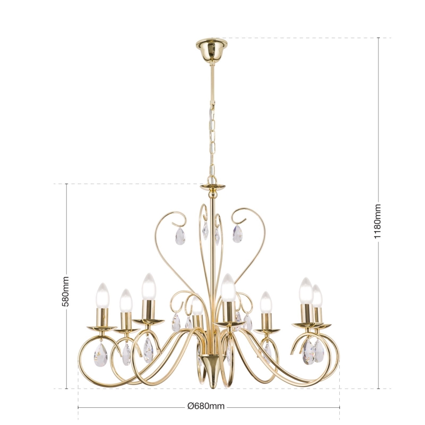 Candeeiro suspenso de cristal ALESSIA 8xE14/40W/230V dourado