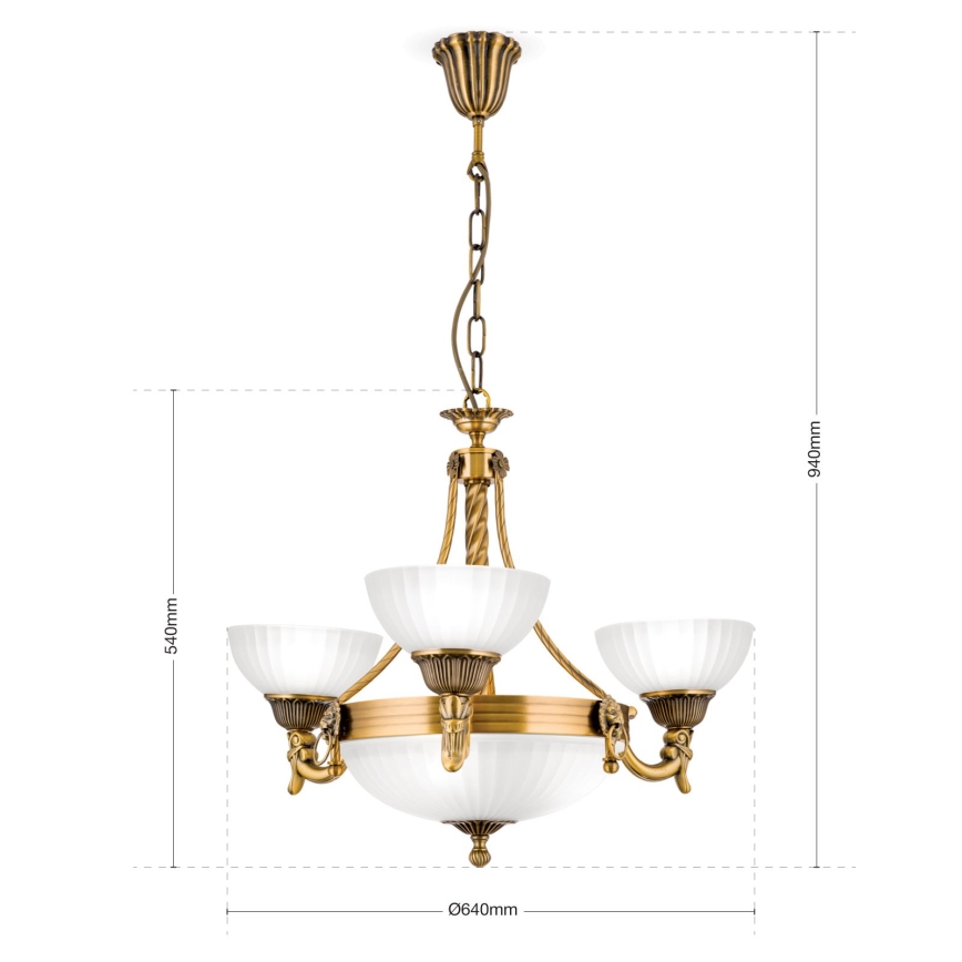 Candeeiro suspenso ROCCA 6xE27/60W/230V diâmetro 64 cm bronze/branco