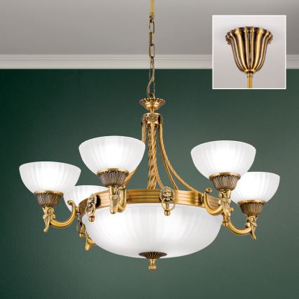 Candeeiro suspenso ROCCA 9xE27/60W/230V diâmetro 75 cm bronze/branco