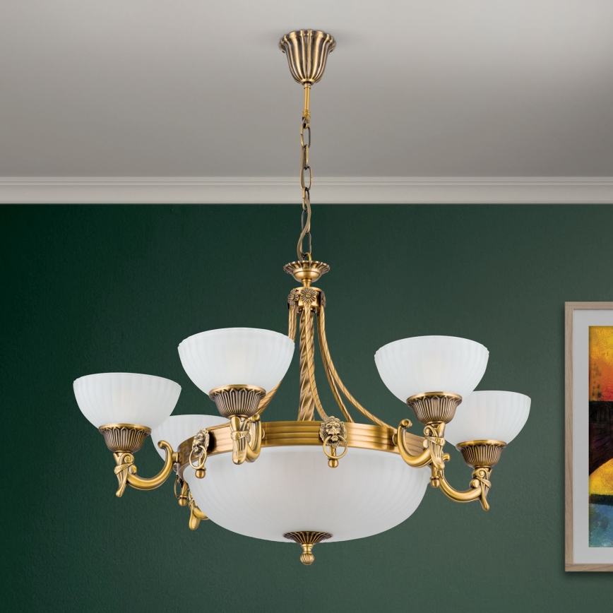 Candeeiro suspenso ROCCA 9xE27/60W/230V diâmetro 75 cm bronze/branco