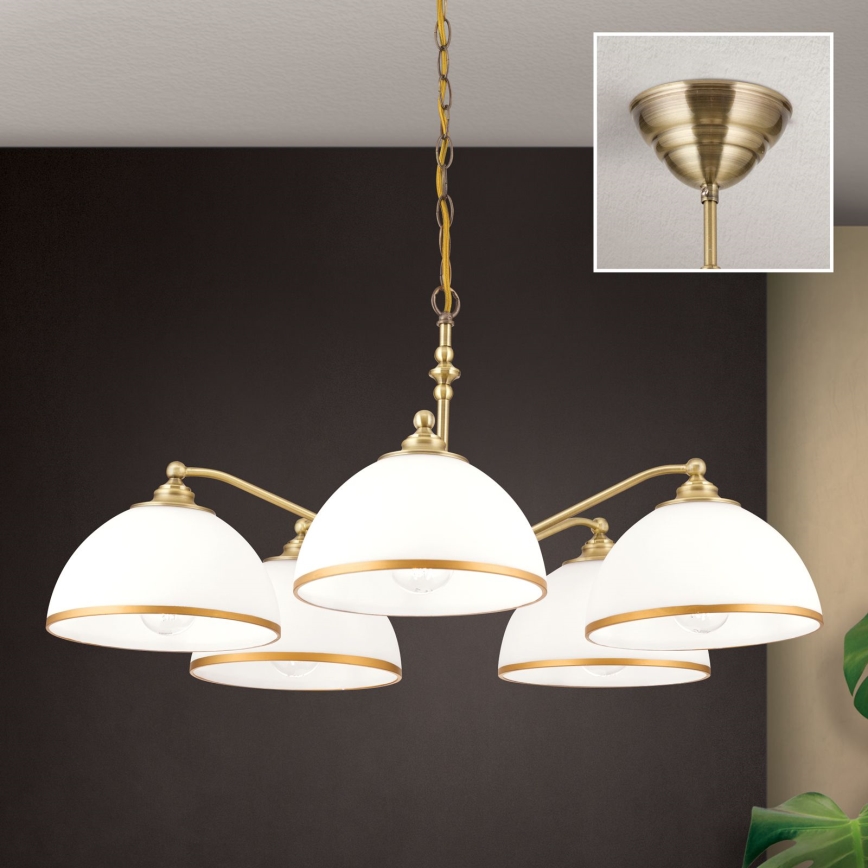 Candeeiro suspenso OLD LAMP 5xE27/40W/230V diâmetro 75 cm branco/latão
