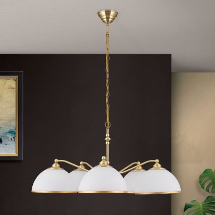 Candeeiro suspenso OLD LAMP 5xE27/40W/230V diâmetro 75 cm branco/latão
