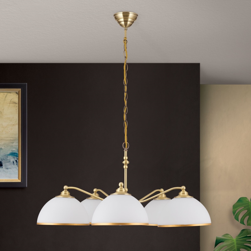 Candeeiro suspenso OLD LAMP 5xE27/40W/230V diâmetro 75 cm branco/latão