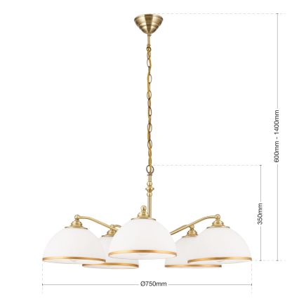 Candeeiro suspenso OLD LAMP 5xE27/40W/230V diâmetro 75 cm branco/latão