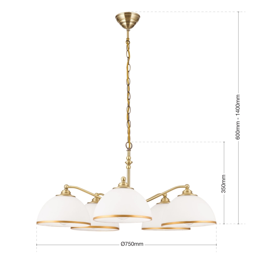 Candeeiro suspenso OLD LAMP 5xE27/40W/230V diâmetro 75 cm branco/latão