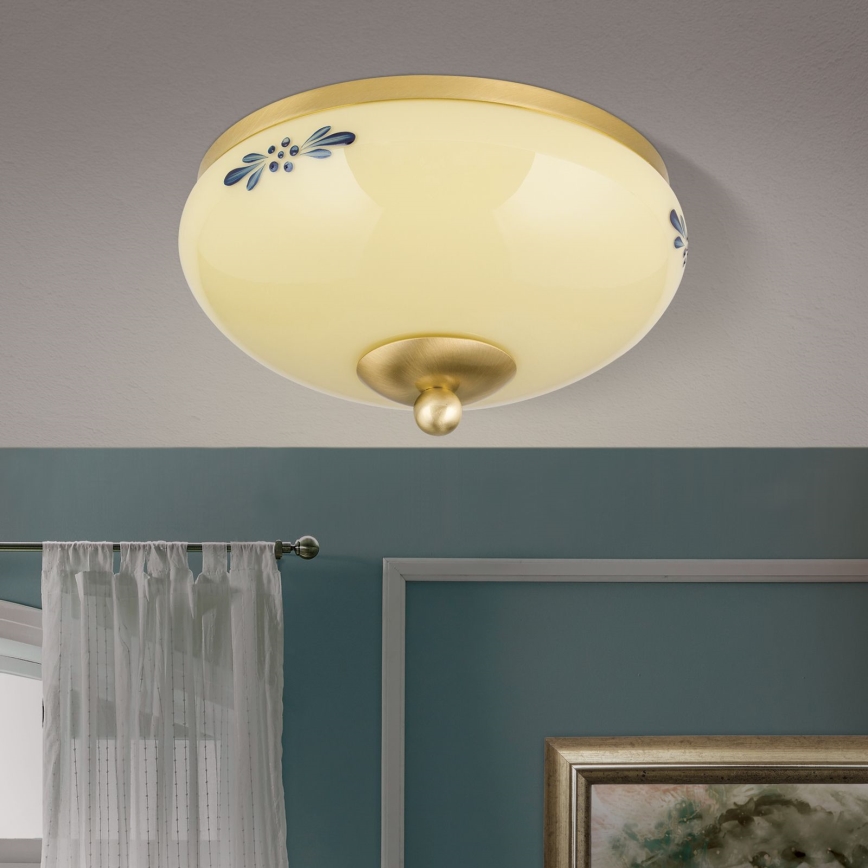 Luminária de teto LANDHAUS 1xE27/60W/230V Ø 21 cm latão/bege/azul